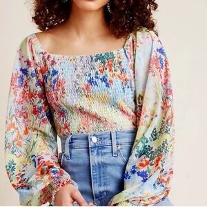 Anthropologie watercolor smocked top